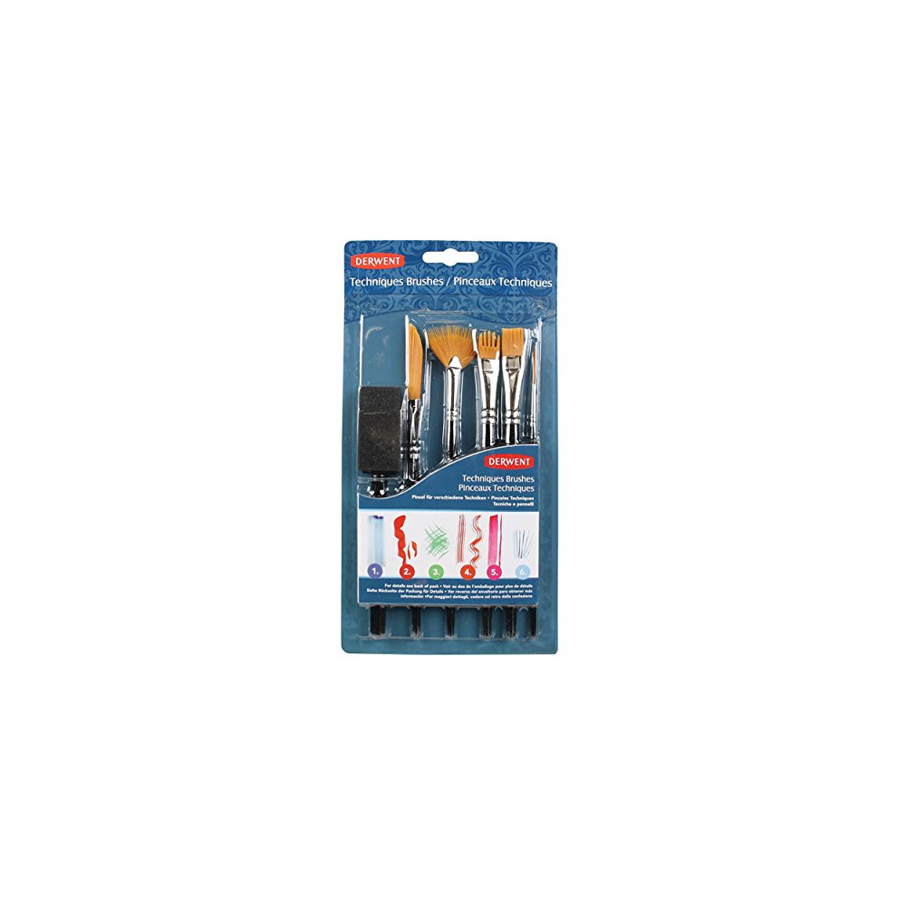 Derwent Technique Brush Set, Painting & Layering, Set Of 6, Assorted Brush Designs, Ideal For Artist Painting, Professional Quality, 2302003