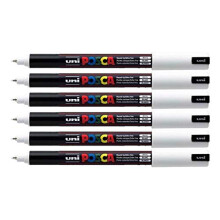 Posca PC-1MR White Colour Paint Marker Pens Ultra Fine 0.7mm Calibre Tip Nib Writes On Any Surface Glass Metal Wood Plastic Fabric (Pack Of 6)
