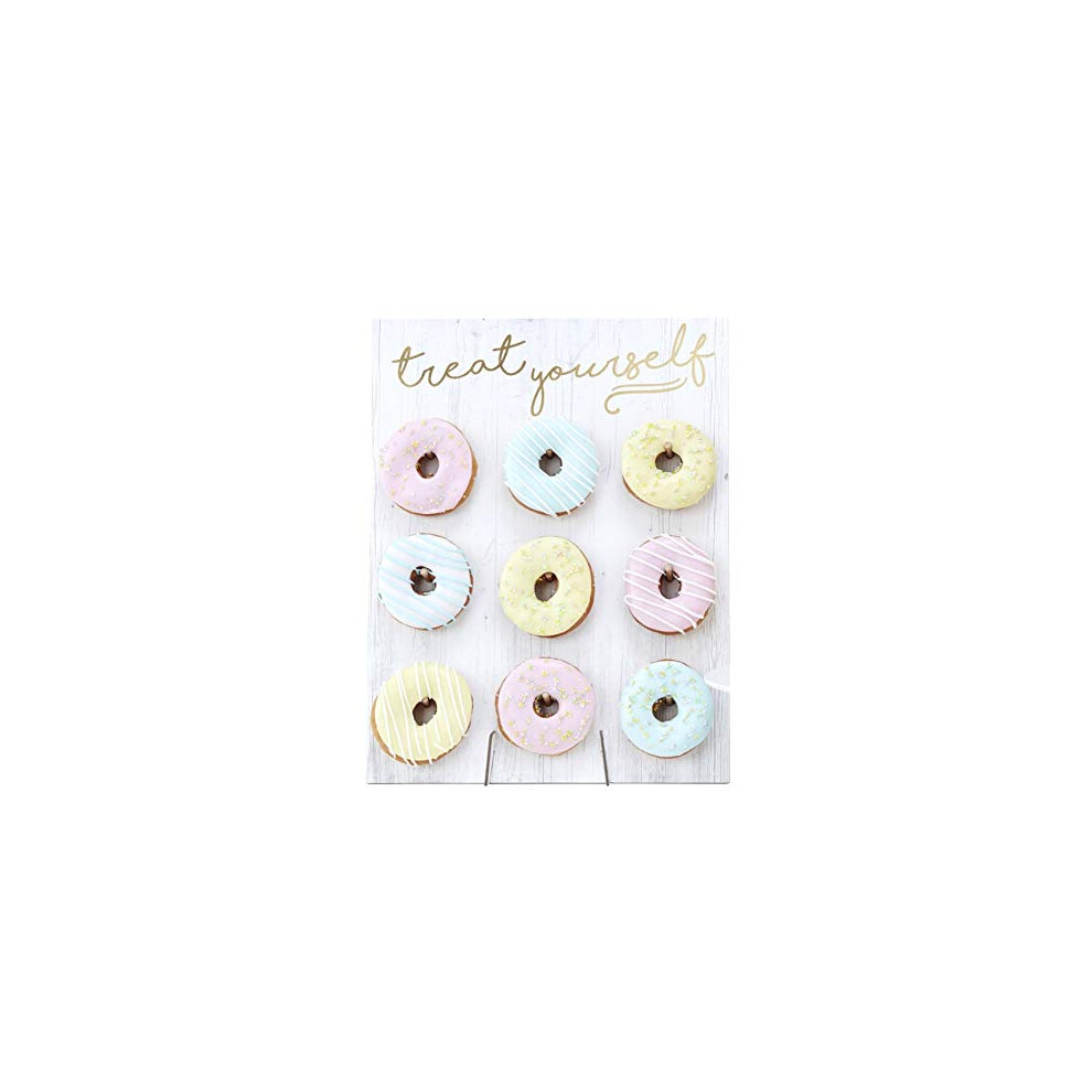 Ginger Ray Gold Foiled Treat Yourself Donut Wall Party Display Fits 9 Doughnuts, White,42cm x 32cm