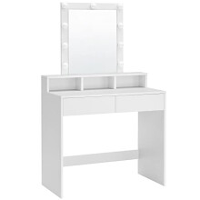 White Vanity Table with Lights & Ample Storage Drawers