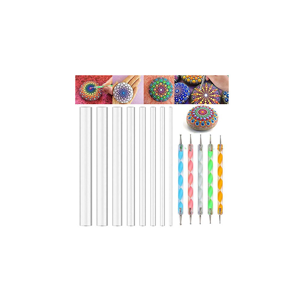 13 Pcs Mandala Art Dotting Tools, Rock Painting Kit Mandala Ball Stylus Dotting Tools Nail Art Pens Acrylic Rods for DIY Stone Drawing Polymer Clay