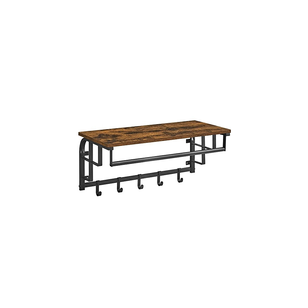 Rustic Wall-Mounted Coat Rack with Shelf, Rail & 5 Hooks