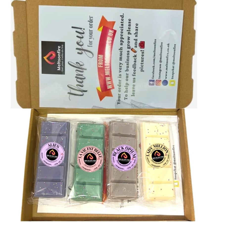 Wax Melts ? 4 X Snap Bars - Perfume Set (Alien, Lady One Million, La Vie Est Belle, Black Opium ? UK Handmade Scented Soy Wax Melts Vegan