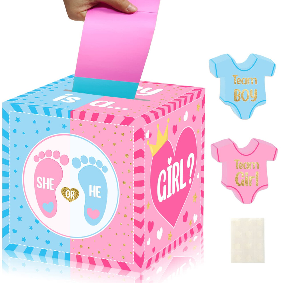 Hongpar Baby Gender Reveal Pull Out Game Box,Gender Reveal Voting Box with 60 Ballot Cards, Boy or Girl, Gender Reveal Party Supplies,Pink and Blue