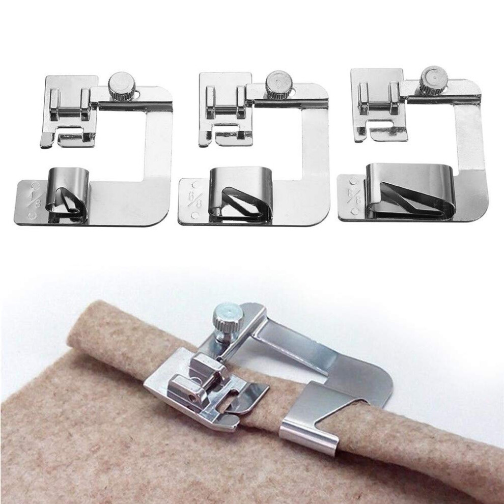 YEQIN 3 Pcs Adjustable Rolled Hem Foot (1 Inch, 1/2 Inch, 3/4 Inch) Sewing Machine Presser Foot Hemmer Foot Set For Singer Brother Janome Babylock