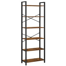 6-Tier Rustic Bookshelf with Steel Frame for Any Room
