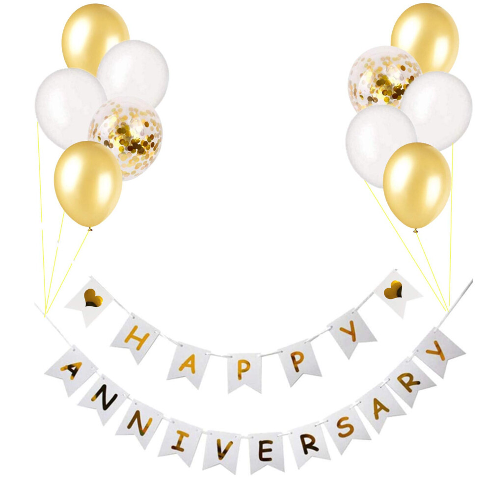 Happy Anniversary Banner with Balloons Garland Bunting Wedding Anniversary Party Decoration Photo Props Anniversary Ceremony Banner