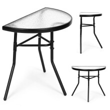 Halbrunder Couchtisch aus Glas für Balkon, Terrasse, Terrasse, schwarz