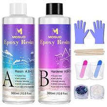 Epoxy Resin Crystal Clear Resin Kit for Beginners, 600ml/23oz Resin Accessories and Casting Resin Starter Kit with Resin Glitter, Measuring Cups,