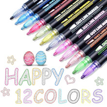 Maqhpu Glitter Pens Outline Marker Pens, Gifts for 4-12 Year Old Girls, Easter Gifts for Kids, 12 Colours Double Line Metallic Outline Pens for