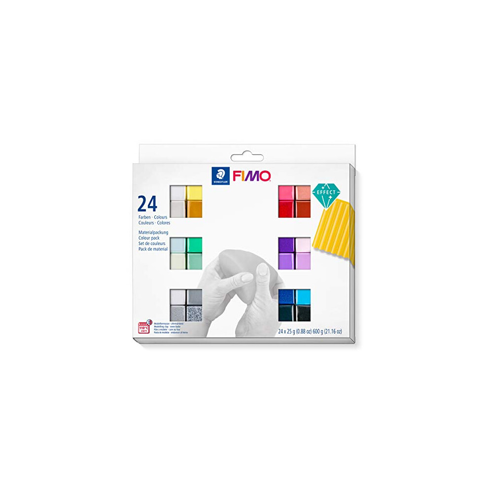 STAEDTLER 8013 C24-1 FIMO Effect Oven Hardening Modelling Clay - Assorted Colours (Pack of 24 x 25 g Half Blocks)