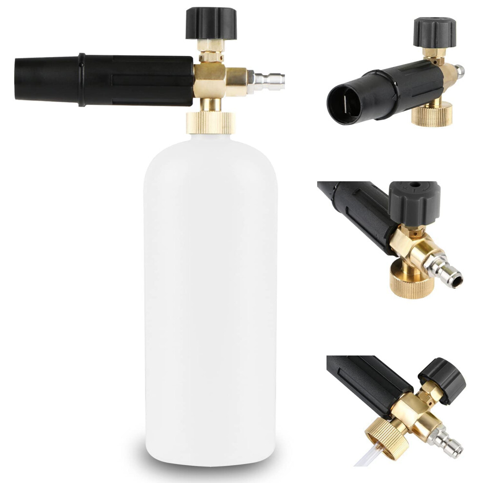 YUET Snow Foam Lance Gun Cannon Pot Adjustable 1 Liter Foam Cannon Soap Dispenser Foam High Pressure Washer Jet Car Wash 64 mm 1/4" Quick Release