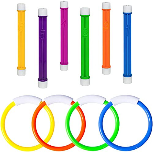 Xndryan Dive Sticks Pool Toys Swimming Sinkers Underwater Diving Toys Includes 6 Pcs Dive Sticks for Kids with Numbers 4 Pcs Dive Rings Fun Diving on OnBuy