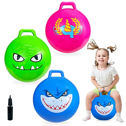 Hymaz 18 Inch Jump Bouncy Ball Exercise Hopper Ball Jumping Balls for Kids 3 10 Years Old 3 Pack