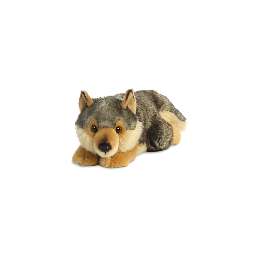 AURORA, 26264, MiYoni Wolf Lying, 11In, Soft Toy,for ages 0+, Brown and Grey