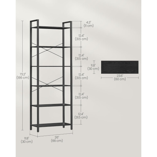 6-Tier Industrial Bookshelf with Ample Storage and Stability 2