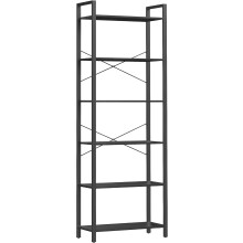 6-Tier Industrial Bookshelf with Ample Storage and Stability