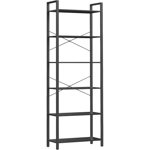 6-Tier Industrial Bookshelf with Ample Storage and Stability