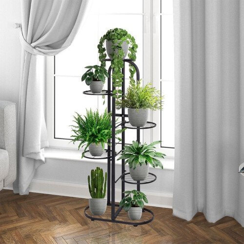 Moderner Blumenständer aus Metall 6 Ebenen schwarz 1