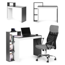 Weißer und grauer Büro-Computertisch, Tisch + Bücherregal mit 4 Regalen