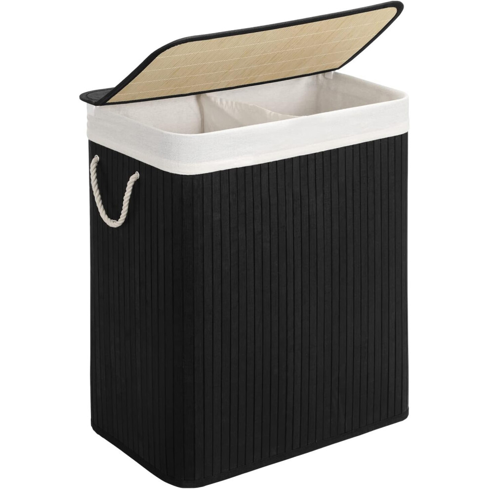 Pricenet Bamboo Laundry Hamper With Dual Compartments & Easy Lid