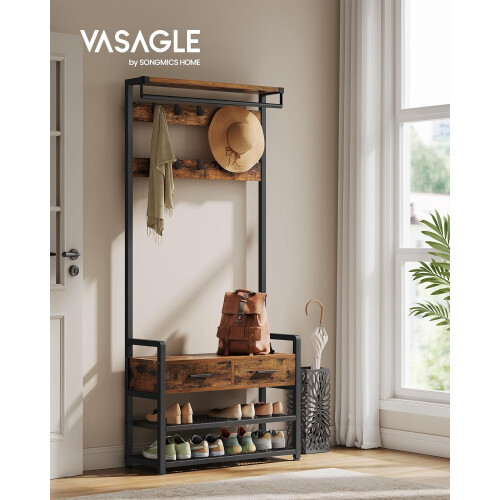 6-in-1 Hall Tree with Bench, Shoe Rack, Drawers & Hooks 1