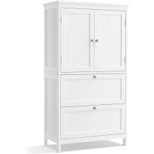 White Bathroom Cabinet with Adjustable Shelves and Drawers