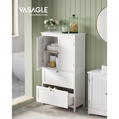 White Bathroom Cabinet with Adjustable Shelves and Drawers 2