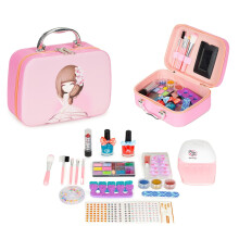 Set mit Kinderkosmetik, einer Box mit Spiegel und einer UV-LED-Lampe