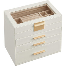 4-Tier Jewellery Box with Glass Lid & Spacious Drawer