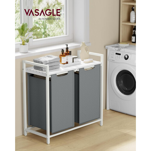 White-Grey Laundry Basket with Shelf, 30kg Load Capacity 1