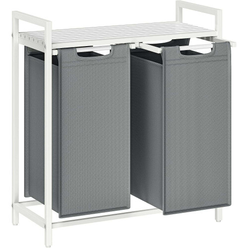 White-Grey Laundry Basket with Shelf, 30kg Load Capacity