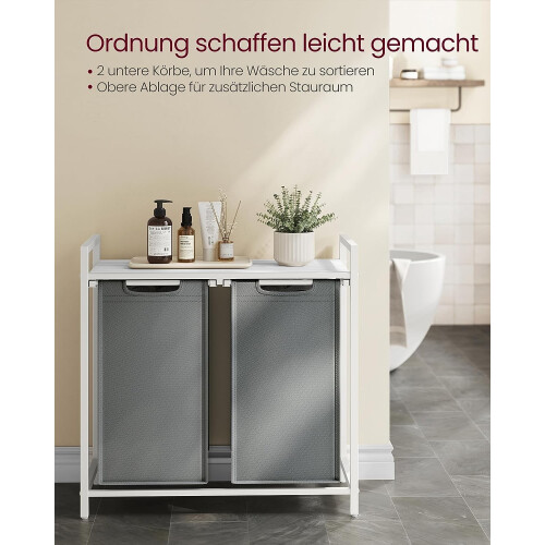 White-Grey Laundry Basket with Shelf, 30kg Load Capacity 2
