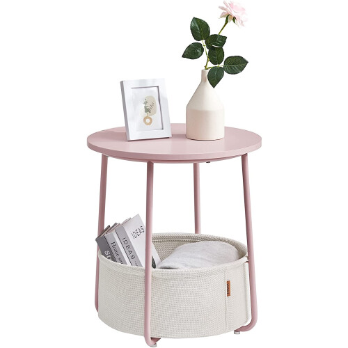 Quick Assembly Pastel Pink Side Table with Storage Basket 1