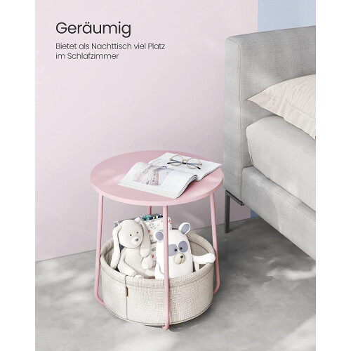 Quick Assembly Pastel Pink Side Table with Storage Basket 2