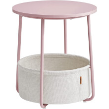 Quick Assembly Pastel Pink Side Table with Storage Basket