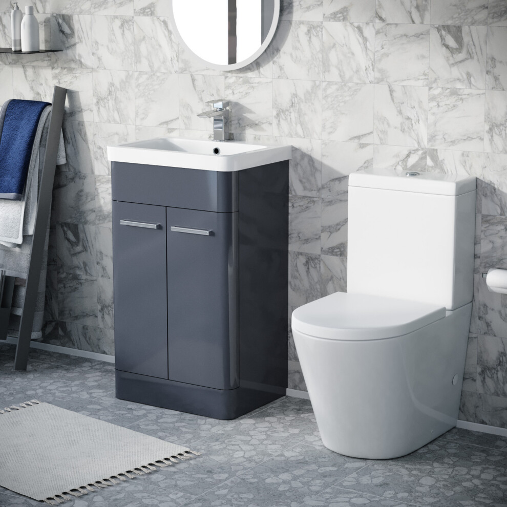 Nes Home Steel Grey Vanity Basin Unit & Rimless Close Coupled Toilet