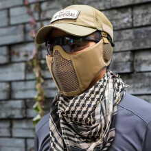 (Khaki) Tactical impact resistant steel wire hunting mask