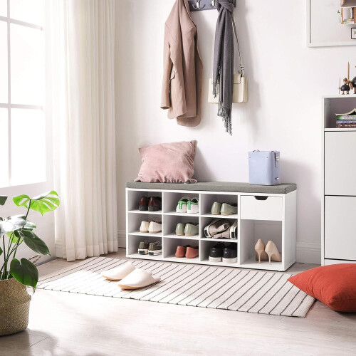 Multifunctional Storage Bench with Cushion and Shoe Rack 1