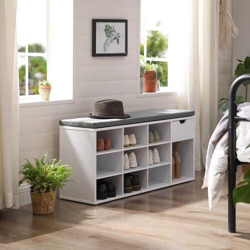 Multifunctional Storage Bench with Cushion and Shoe Rack 2