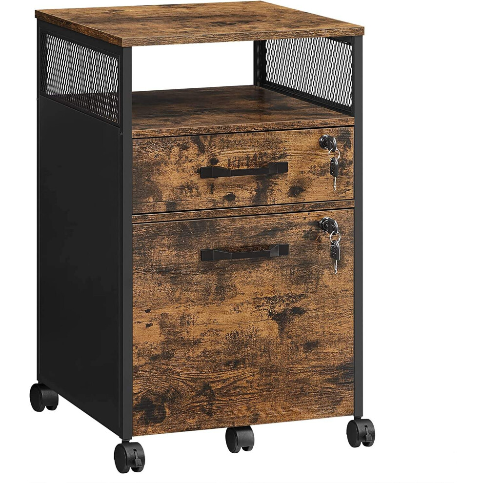 Rustic Industrial Mobile Filing Cabinet with Lock