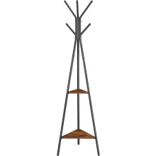 Triangular Coat Rack with Shelves - Rustic Brown Finish