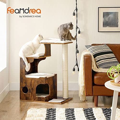 Rustic Cat Tree with Cozy Cushions and Sisal Posts 1