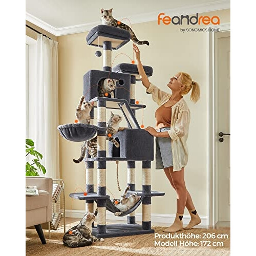 206 cm Tall Cat Tree with 5 Levels & Multiple Play Areas 1
