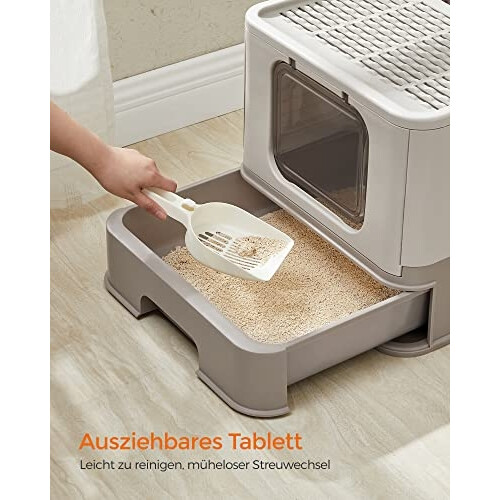 Easy-Clean Cat Litter Tray with Pull-Out Drawer & Grid Top 2