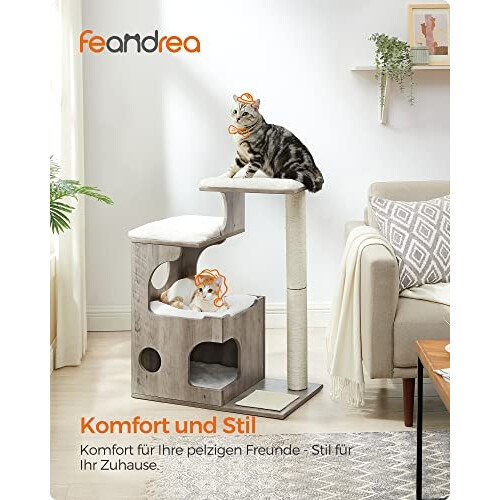 Elegant Greige Cat Tree with Easy-Clean Plush Cushions 1