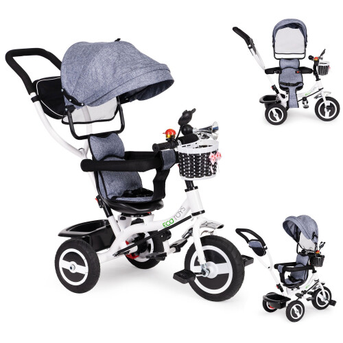 Tricycle rotating canopy gray durable rubber wheels