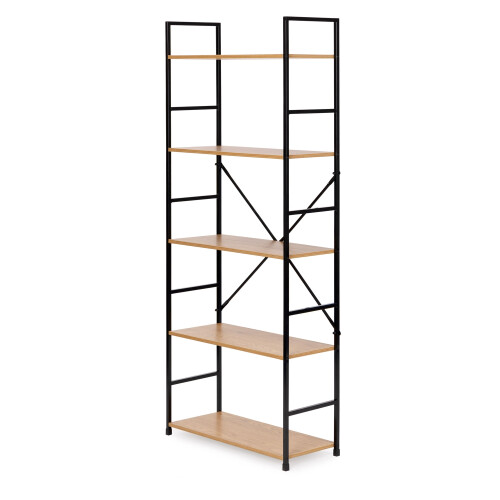 Modern wide wooden bookcase LOFT 5 shelves 1