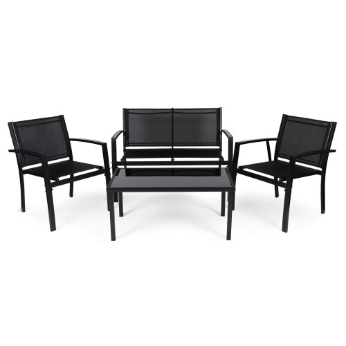 Gartenmöbel-Set: Tisch, Bank, Sessel, Metall