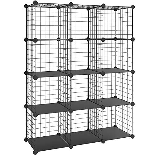 Customizable 12-Cube Metal Storage Shelf, Easy Assembly
